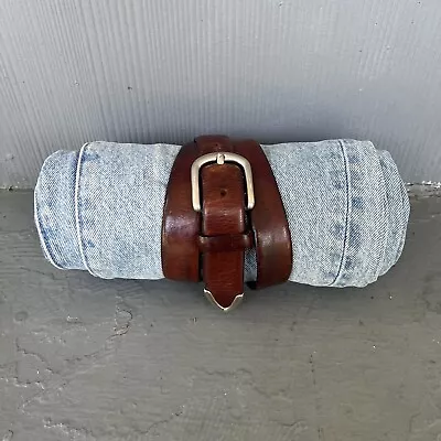 Vintage 90s Nautica Leather Classic Buckle Western Leather Belt - Brown Men’s 38 • $17