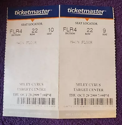 Miley Cyrus 10/29/2009 Concert Ticket Stubs Minneapolis Target Center  • $10