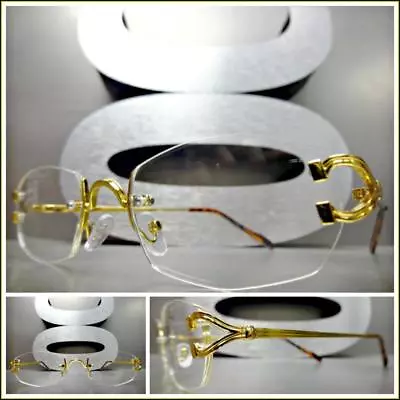 Men Classy Elegant Sophisticated Style Clear Lens EYE GLASSES Gold Rimless Frame • $14.99