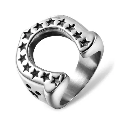 Vintage Horseshoe Amulet Ring Stainless Steel Men's Boy's Lucky Star Biker Ring • $10.79