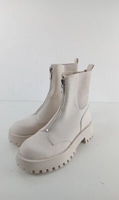 £9.99 • Buy Women's Stradivarius Cream Ankle Zip Platform Boots Size 5 NWOB F2