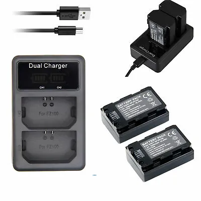 $67.20 • Buy 2x NP-FZ100 Liion Battery Rechargable +Dual USB Charger For Sony A9 A7RIII A7III