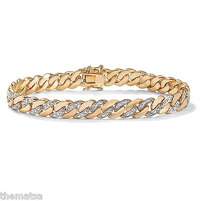 Mens Diamond Accent 14k Gold Gp 8.5   Pave Style  Curb Link  Bracelet  • $199.99