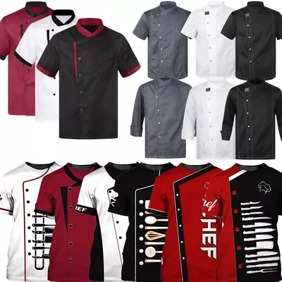 UK Mens Unisex Chef Coat Jacket Restaurant Kitchen Workwear Cook Baking Uniform • £27.98