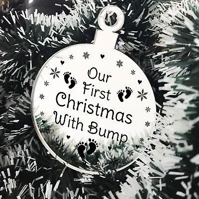 Our First Christmas With Bump Engraved Decoration New Mum Dad Gift Baby Gift • £3.99