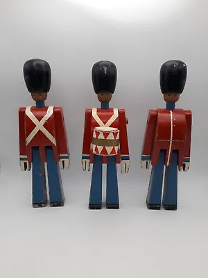 Set Of 3 Vintage Kay Bojesen Wooden Soldiers Red And Blue Denmark. • £74.90