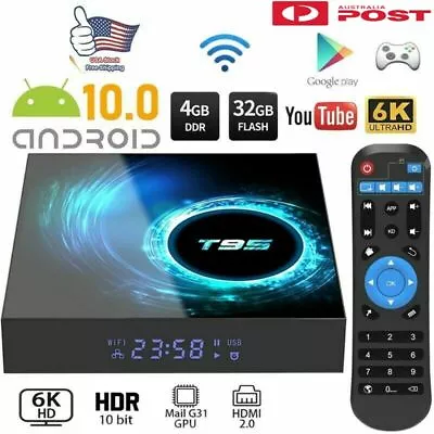 $52.99 • Buy T95 Smart Android 10.0 TV Box Quad Core 6K WIFI HD Media Stream Player AU PLUG