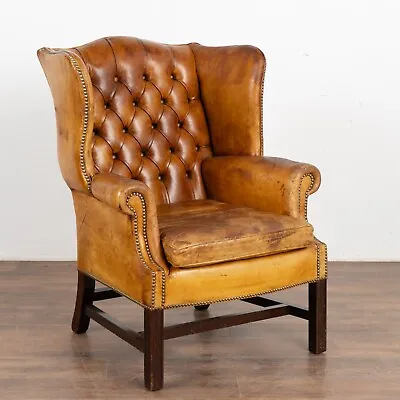 Vintage Brown Leather Wingback Chesterfield Arm Chair England Circa 1940 • $2700