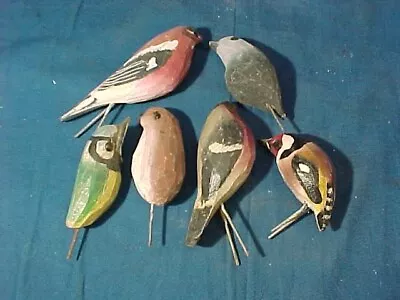 6 Vintage FOLK ART Hand CARVED + PAINTED Wood BIRD FIGURES 3   Lot 3 • $13.49