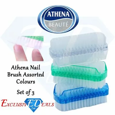 3 X Athena Nail Brush Manicure Pedicure Scrubbing Cleaning Assorted Colours • £4.99