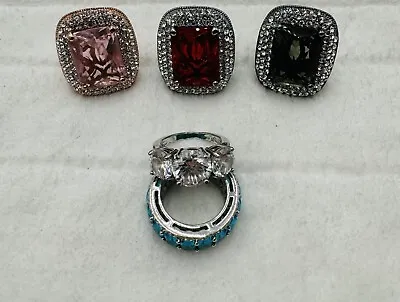 5 Joan Boyce Rings Rectangular Pave Ring Red Gunmetal Green Pink Sz 7  • $60