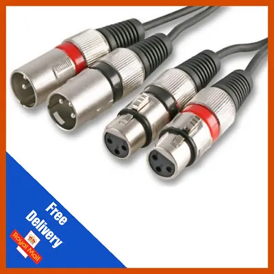 2x Male XLR To 2x Female XLR Balanced Microphone Twin Lead  Patch Cable | 3m • £11.99