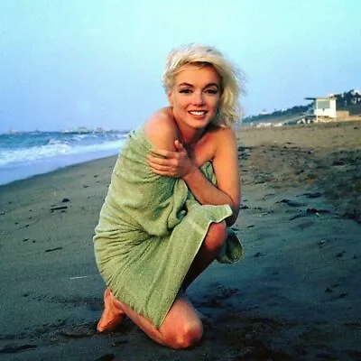 Marilyn Monroe At The Beach In A Green Towel Smiling 8x10 Photo Print • $4