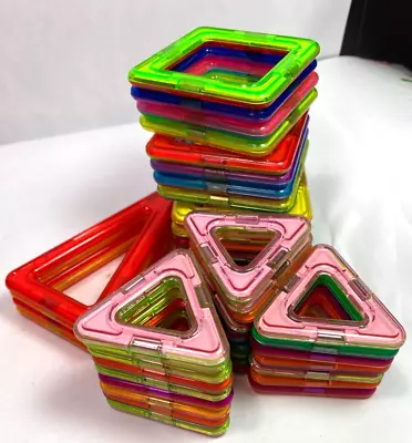 Lot Of 44 Piece Building Magnetic Tiles Toys Magformers Triangles Square Shape • $25.99