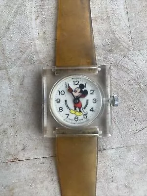 Mickey Mouse Watch Bradley Lucite Rare 1970s Collectible Swiss Skeleton Free SH • $49.95