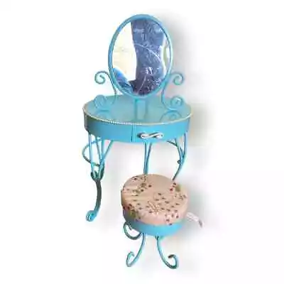 $55 • Buy American Girl Doll Blue Curlicue Vanity Stool Mirror Perfume Bottle Brush