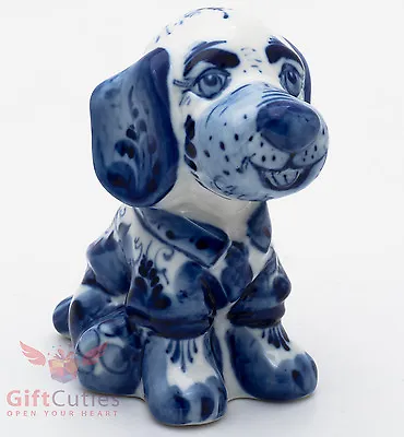 Gzhel Porcelain Dog Figurine Handmade Symbol Of 2018 New Year Made In Russia • $27.50