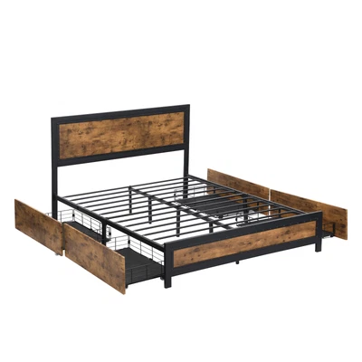 $149.99 • Buy Levede Metal Bed Frame Mattress Base Storage Wooden Double Queen Industrial
