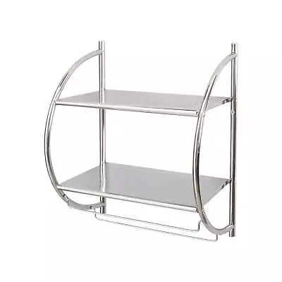 2 Tier Metal Wall Mount Shelf With Towel Bars Chrome • $20.29