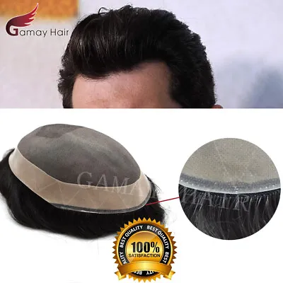 Mens Toupee Fine Mono Human Hair Wigs 1 Inch Poly Coating Hair Piece System ALI2 • $179
