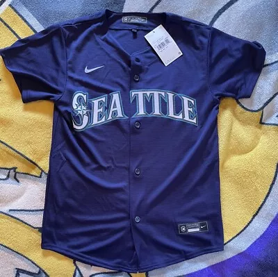 Seattle Mariners Nike Navy Blue Sewn Road Baseball Jersey Size Youth Medium10/12 • $44.99