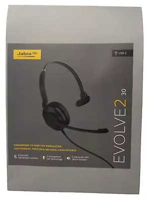 Jabra Evolve2 30 New Microsoft Stereo Headset HSC140 Black HeadBand USB-C Corded • $47.95