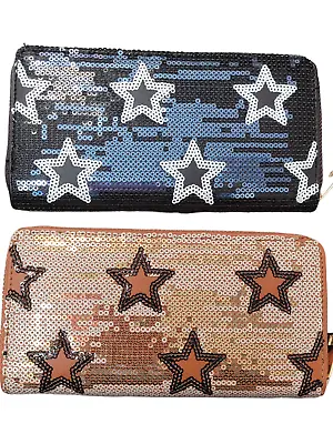 Women Sequin Wallet With Stars Zipper Clutch Long Purse Phone Bag Card Holder • $11.95