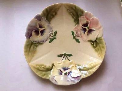 Antique French Majolica Pansy Flowers Plate C1860-1910 • $125