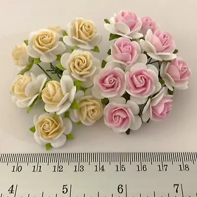 3/4  Or 2cm Open Roses WHITE Mulberry Paper Flower Wedding Scrapbook Crafts R3 • $55.03