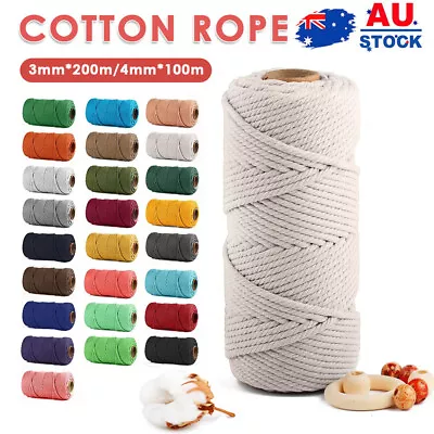 $8.59 • Buy 3mm/4mm Natural Cotton String Twisted Cord Craft Macrame Artisan Rope Weaving AU