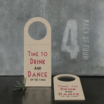 East Of India Vintage Chic TIME TO DRINK AND DANCE Wine Bottle Tags Set Of 4 • £2.45