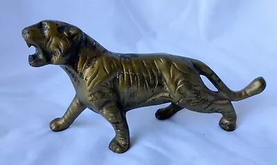 Vintage 1950s Solid Brass Tiger W Patina Figurine 6.25 By 3.25 Inches Tall • $48.95