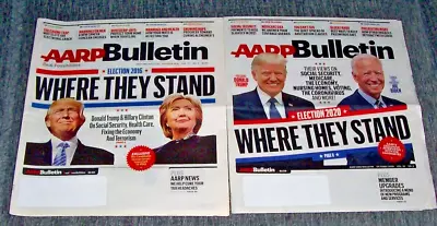 Lot Of 2 AARP Bulletins October 2016 & October 2020 Elections Where They Stand • $5.45