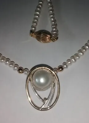 14k & Sterling One Of A Kind Mabe Pearl Necklace W/fancy Clasp 17  #20 • $125