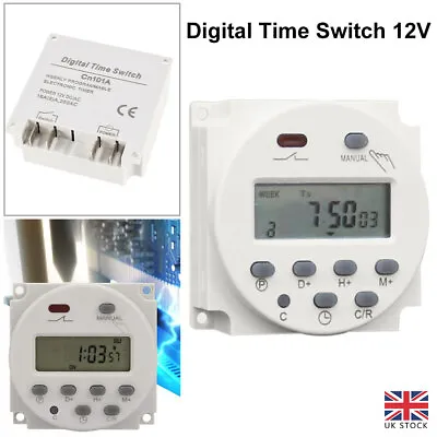 DC 12V 16A LCD Digital Timer Switch Electronic Power Programmable Time Relay New • £9.99