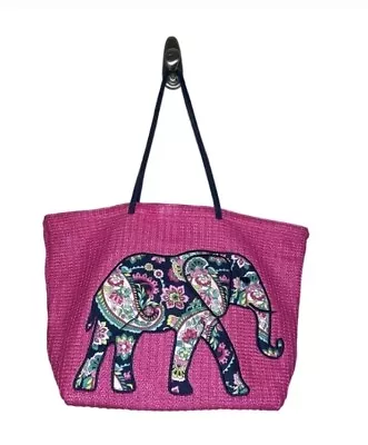 Vera Bradley Large Straw Beach Tote -  PETAL PAISLEY  Elephant Pink Summer Bag  • $30