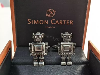 Simon Carter Cufflinks - BNWT Graphite Silver Robot Cufflinks Rare RRP • $55.08