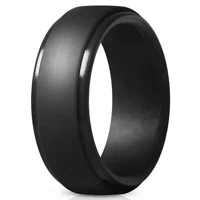 Silicone Wedding Ring Band Men Woman Black Rubber Flexible Gym Exercise Travel • $6.55