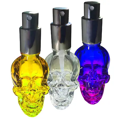 Set 60ml 3 Glass Skull Spray Bottle Sanitiser Refillable Empty Alcohol Pump Mist • $30