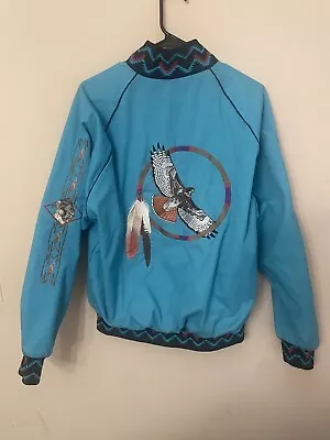 Vintage Embroidered Dream Catcher Jacket Adult Medium Blue Aztec Southwest • $39.99