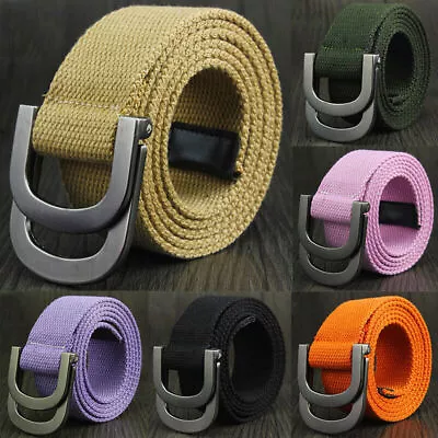 Mens Womens Belt Canvas D Ring Buckle Woven Military Waist Waistband Combat • £4.55