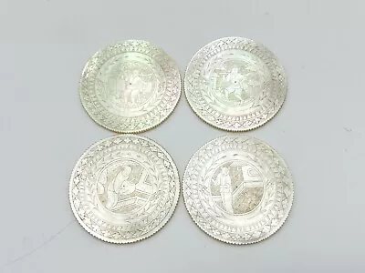 Set Of 4 Antique Mother Of Pearl Gaming Counters Carved Chinese • $50.53