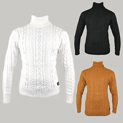 Mens Turtleneck Sweater Casual High Roll Neck Jumper Slim Fit Solid Color Knit • £29.99