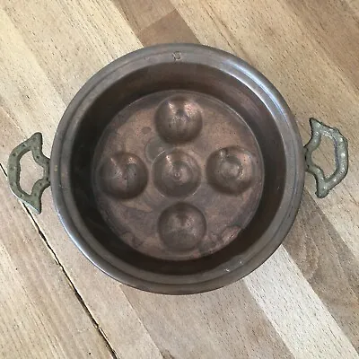 Vintage Copper Escargot Snail Pans 5 Egg Poacher Pan With Brass Handles • $20