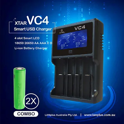 Xtar VC4 4-Slot Smart LCD Lithium Battery Charger+ 2x Sony VTC4 2100mAh Lithium • $61.99