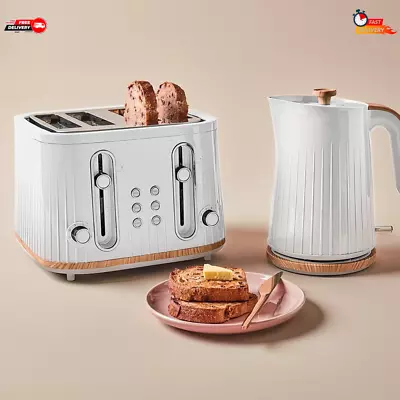 4 Slice Toaster And Kettle Set Cordless Stainless Steel Electric Kitchen Combo - • $57.45