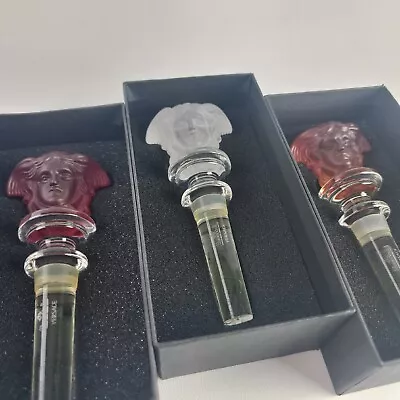 Versace Medusa Wine Bottle Stoppers Ruby Amber & Clear Satin Glass (Lot  Of 3) • $189