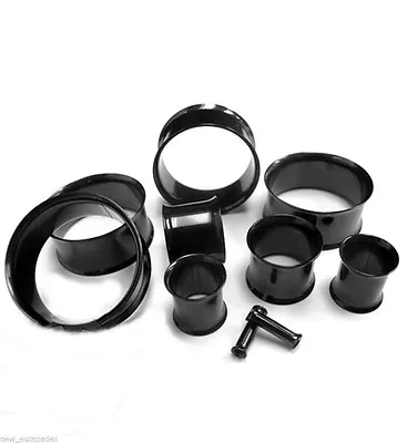 PAIR-Black Titanium IP Double Flare Ear Tunnels 11mm/7/16  Gauge Body Jewelry • $9.99