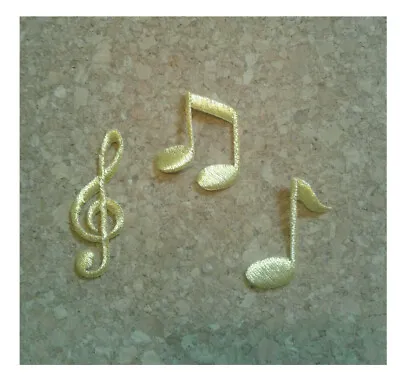 Musical Notes - Music - Metallic Gold Embroidered Iron On Patches - Set Of 3 • $7.50