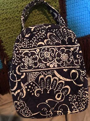 Vera Bradley Small Lunch Bag Tote Quilted Navy Blue W/ White Floral Print • $4.99